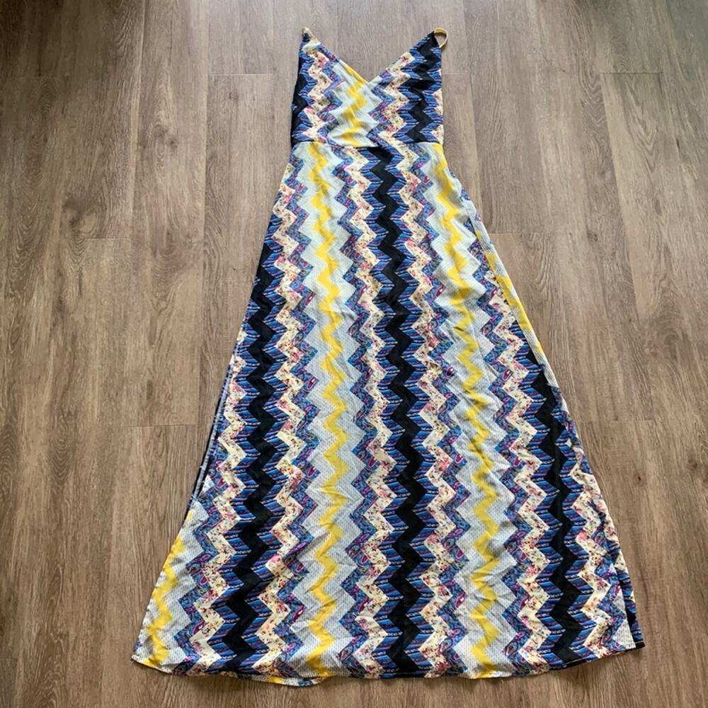 Tobi Patchwork Zig Zag Maxi Dress Cross Tie Back Size‎ Small